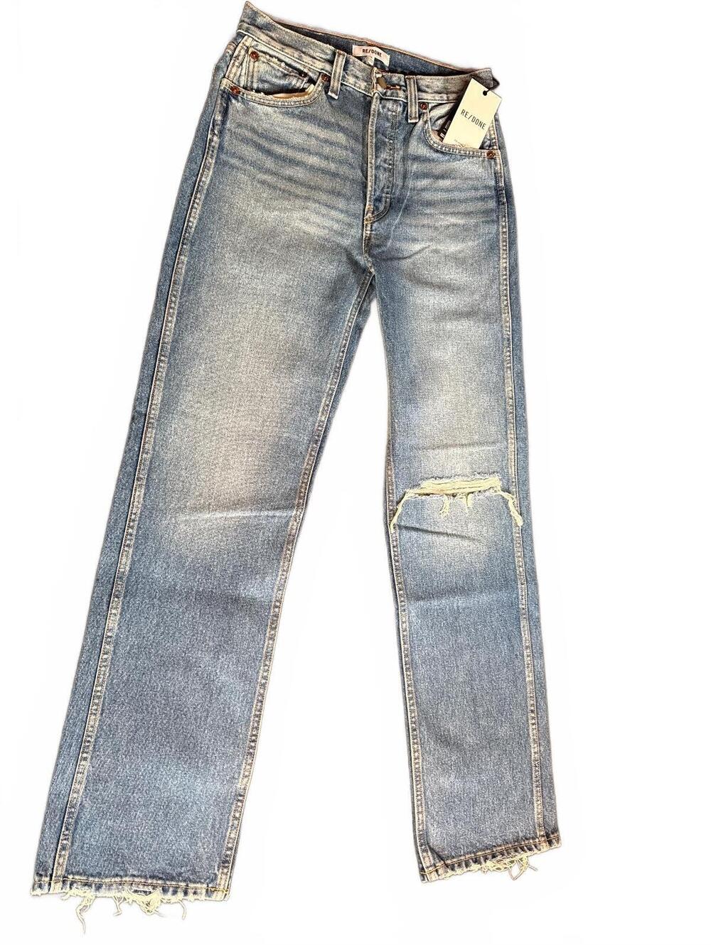 RE/DONE Size 26 Women's Light Wash Distressed Straight Leg Jeans Size 26